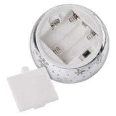 EMOS LED vianočná sklenená guľa – vločky, 12 cm, 3x AA, vnútorný, teplá biela, časovač