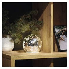 EMOS LED vianočná sklenená guľa – vločky, 12 cm, 3x AA, vnútorný, teplá biela, časovač