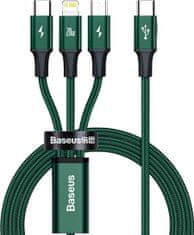 BASEUS Rapid Series datový kabel 3v1 USB-C (USB-C + Lightning + USB-C) PD 20W 1.5m zelená