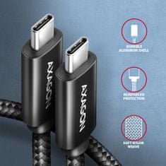 AXAGON kábel USB-C - USB-C, 240W 5A, ALU, opletený, 2,5m, čierna