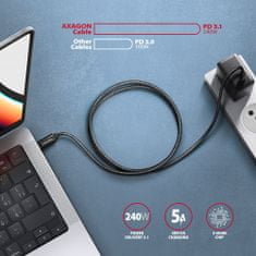 AXAGON kábel USB-C - USB-C, 240W 5A, ALU, opletený, 1m, čierna