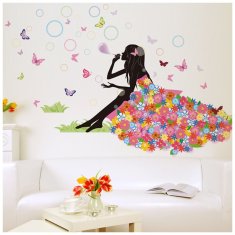 PIPPER. Samolepka na stenu "Sediace dievča s motýľmi" 132x88 cm