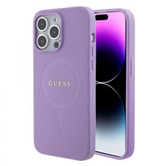 Guess Zadný kryt PU Saffiano MagSafe pre iPhone 15 Pro Max Purple