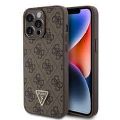 Guess Zadný kryt PU 4G Strass Triangle Metal Logo pre iPhone 15 Pro Max Brown