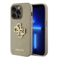 Guess Zadný kryt PU Perforated 4G Glitter Metal Logo pre iPhone 15 Pro Gold