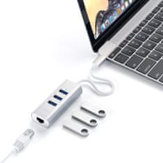 Satechi Type-C 2v1 3 Port USB 30 HUB Ethernet, strieborná