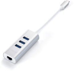 Satechi Type-C 2v1 3 Port USB 30 HUB Ethernet, strieborná