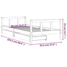 Petromila vidaXL Rám detskej postele so zásuvkami biely 90x200 cm mas. borovica