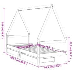 Petromila vidaXL Rám detskej postele so zásuvkami čierny 90x200 cm mas. borovica