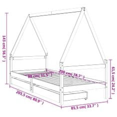 Vidaxl Rám detskej postele so zásuvkami 80x200 cm masívna borovica