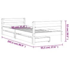 Vidaxl Rám detskej postele so zásuvkami 90x200 cm masívna borovica