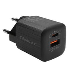 Qoltec Sieťová nabíjačka 35W GaN ULTRA | 5-20V | 2,25-3A | 1 x USB typ C PD | 1 x USB QC 3.0 | Čierna