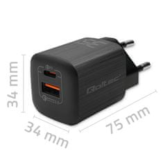 Qoltec Sieťová nabíjačka 35W GaN ULTRA | 5-20V | 2,25-3A | 1 x USB typ C PD | 1 x USB QC 3.0 | Čierna