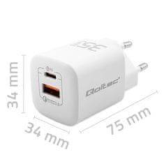 Qoltec Sieťová nabíjačka 35W GaN ULTRA | 5-20V | 2,25-3A | 1 x USB typ C PD | 1 x USB | Biela