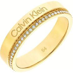 Calvin Klein Pozlátený prsteň s kryštálmi Minimal Linear 35000201 (Obvod 56 mm)