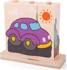 Bigjigs Toys Drevené nasadzovacie kocky CARS