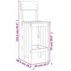 Vidaxl Barové stoličky 2 ks 40x48,5x115,5 cm borovicový masív