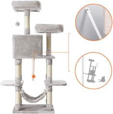 FEANDREA Škrabadlo pre mačky s domčekom a hojdacou sieťou 154 cm svetlosivé PCT86W