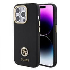 Guess Zadný kryt Liquid Silicone 4G Strass Metal Logo pre iPhone 15 Pro Black