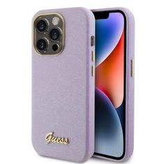 Guess Zadný kryt PU Glitter Full Wrapped pre iPhone 15 Pro Lilac