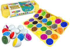 Lean-toys Vzdelávacie 12 vajíčok Sorter Vozidlá Autá Farby Puzzle Tvary