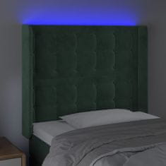 Vidaxl Čelo postele s LED tmavozelené 83x16x118/128 cm zamat