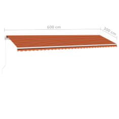 Vidaxl Ručne zaťahovacia markíza s LED 600x300 cm oranžovo-hnedá