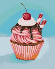 ZUTY Diamantové maľovanie - JAHODOVÝ CUPCAKE S TYČINKOU ZO SLADKÉHO DRIEVKA (MYROSLAVA VOLOSCHUK) 40x50 cm NO