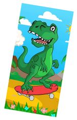 EXCELLENT Plážová osuška tyrkysová 75x150cm - Zelený dinosaurus na skateboarde