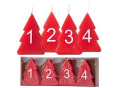 Stromček advent 4 ks 52x80 mm biele čísla, červená sviečka