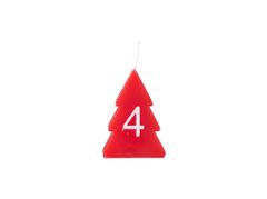 Stromček advent 4 ks 52x80 mm biele čísla, červená sviečka