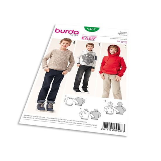 Burda Strih Burda 9407 - Jednoduchá detská mikina, sveter