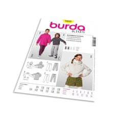 Burda Strih Burda 9482 - Detská mikina s kapucňou, mikina s vysokým golierom, tepláky, legíny