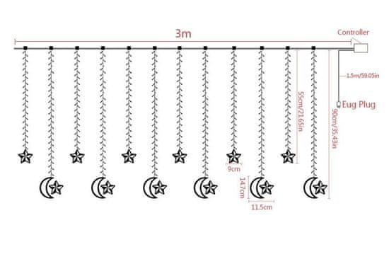 CoolCeny Vianočný LED svetelný záves – mesiac - Biela