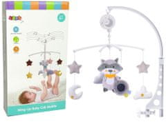 Lean-toys Detský kolotoč na posteľ Plyšový mýval Grey Melody