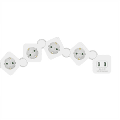 HAMA flexibilný predlžovací prívod, 5x zásuvka schuko, 2x USB-A, 1,4m