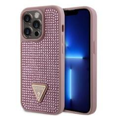 Guess Zadný kryt Rhinestones Triangle Metal Logo pre iPhone 15 Pro Pink