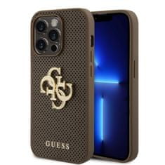 Guess Zadný kryt PU Perforated 4G Glitter Metal Logo pre iPhone 15 Pro Taupe
