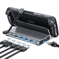 shumee HUB adaptér pre Steam Deck USB-C USB-A HDMI RJ45 PD šedý