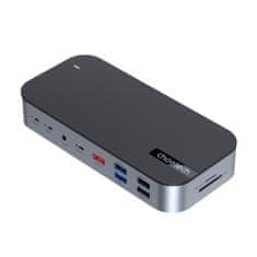 shumee HUB adaptér M52 USB-C USB-A HDMI VGA DP SD TF RJ45 Aux PD sivá