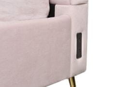Beliani Zamatová posteľ s USB portom 140 x 200 cm ružová MIRIBEL