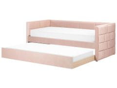 Beliani Zamatová rozkladacia posteľ 90 x 200 cm ružová CHAVONNE