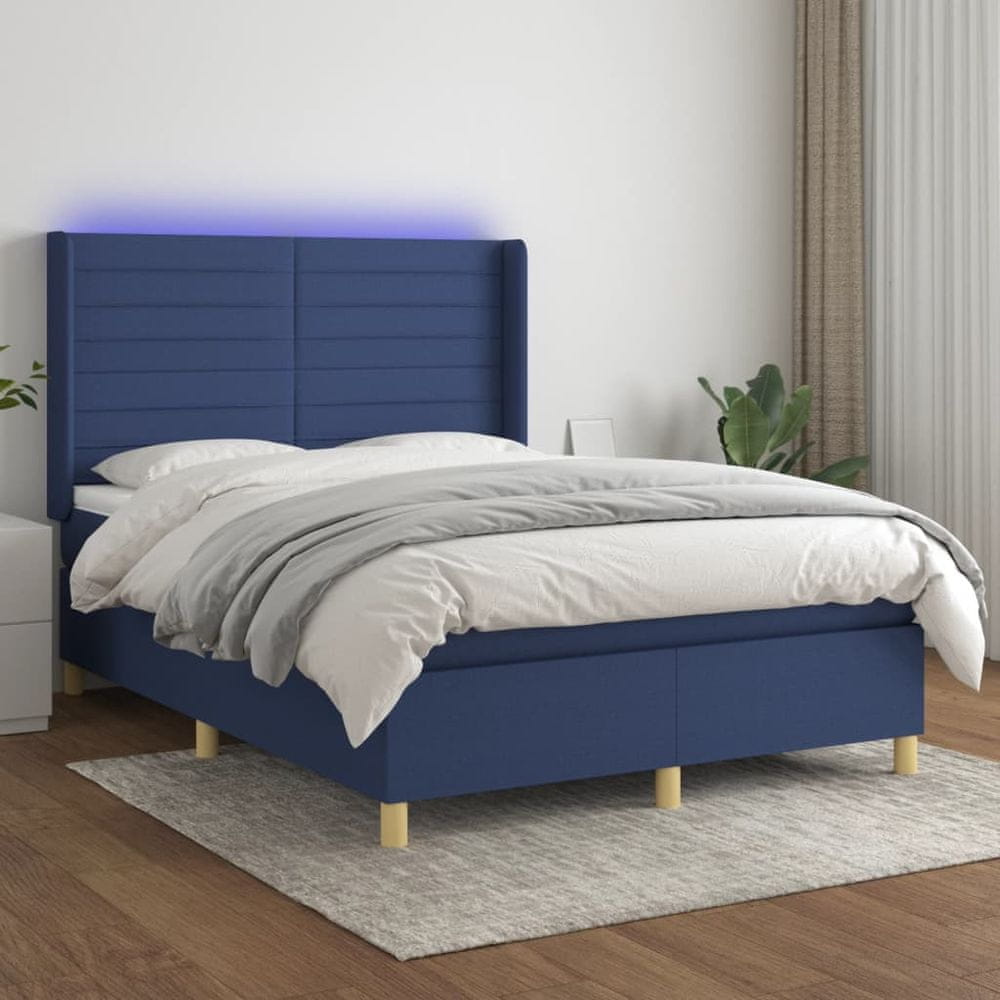 Petromila vidaXL Posteľ boxsping s matracom a LED modrá 140x190 cm látka