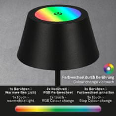 BRILONER BRILONER LED RGB nabíjacia stolná lampa 38 cm 2,6W 200lm čierna IP44 BRILO 7466015