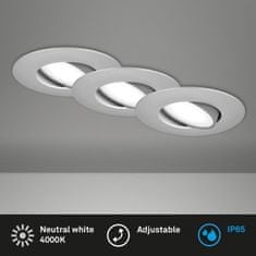 BRILONER BRILONER 3ks sada LED vstavané svietidlo, 9 cm, 3x 4,9 W, 480lm, matný chróm BRI 7597034