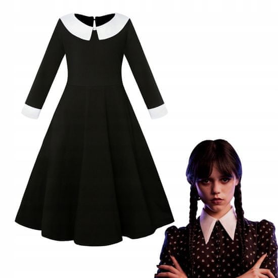 Korbi Wednesday Addams čierne šaty, halloweenský kostým, karnevalový kostým, 130