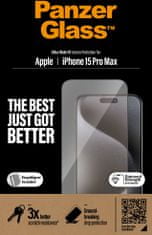PanzerGlass ochranné sklo pro Apple iPhone 15 Pro Max, Ultra-Wide Fit