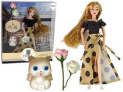Lean-toys Bábika Emily s mačkou Ružové dlhé vlasy
