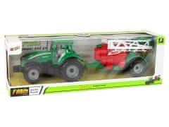 Mamido Zelený poľnohospodársky traktor s červeno-zelenou plávajúcou postrekovačkou s trecím pohonom