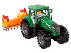 Lean-toys Zelený traktor s oranžovým kultivátorom pre deti